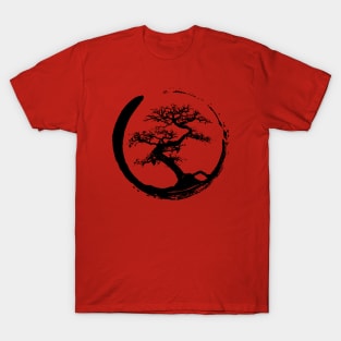 Zen Bonsai Tree in Enso Circle (black) T-Shirt